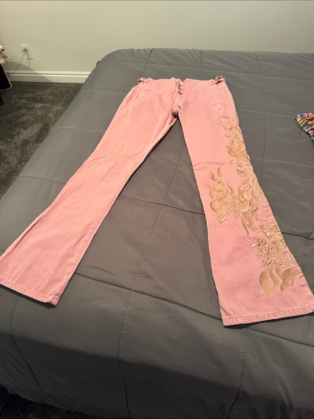 Vintage Da-Nang Pink Embroidered Sequence Cotton Pants